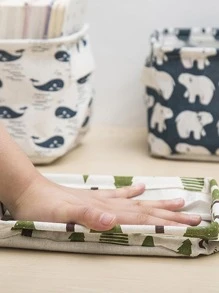 1入組無紡布織物收納北極熊圖案收納籃適用於家庭 - 粉色 - 查看 3