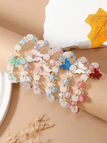 6 pezzi/set Braccialetto con perline alla moda con decorato farfalla per donne per regalo