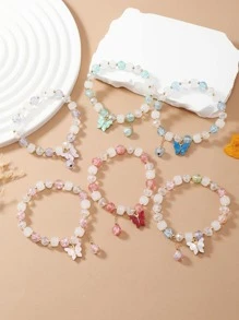 6 pezzi/set Braccialetto con perline alla moda con decorato farfalla per donne per regalo