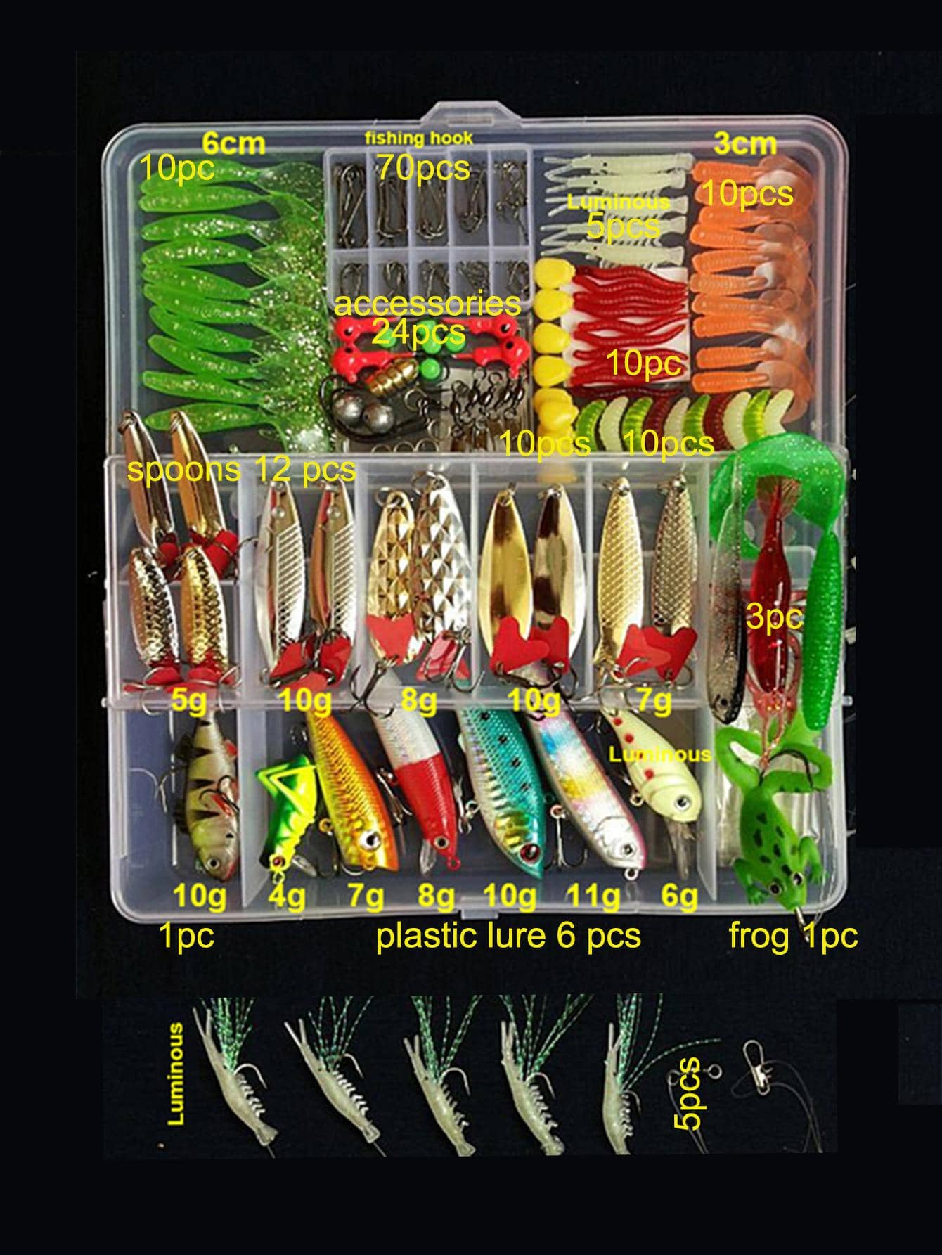 120 PCS Fishing Lures Set Mixed With Tackle Box, Including