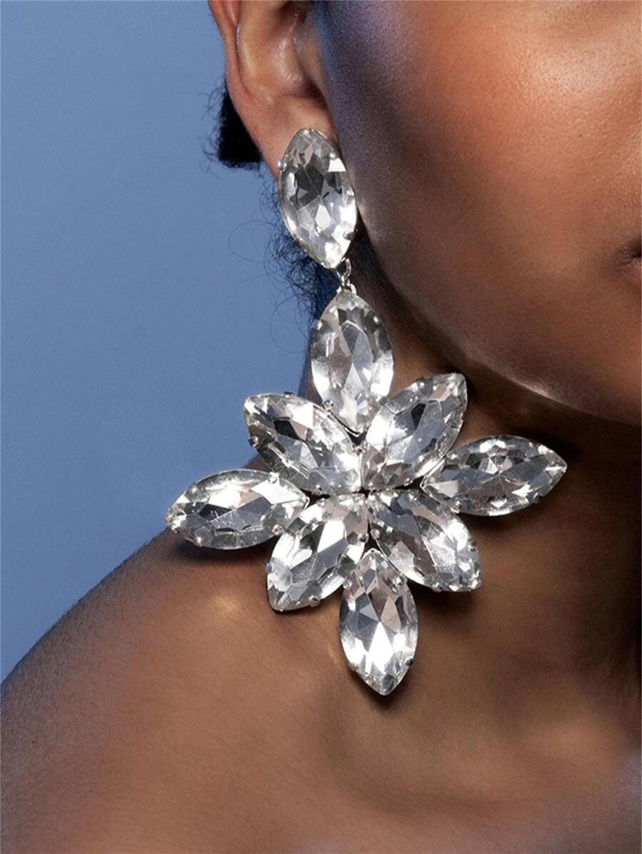 Bông tai thả trang trí bằng đá rhinestone - Bạc - Xem 1
