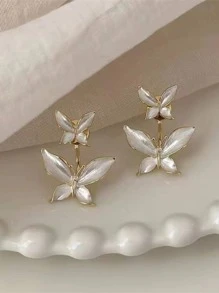 1 par de pendientes de mariposa de estilo francés de lujo con rhinestones y perlas falsas, adecuados para el uso diario y fiestas de mujeres