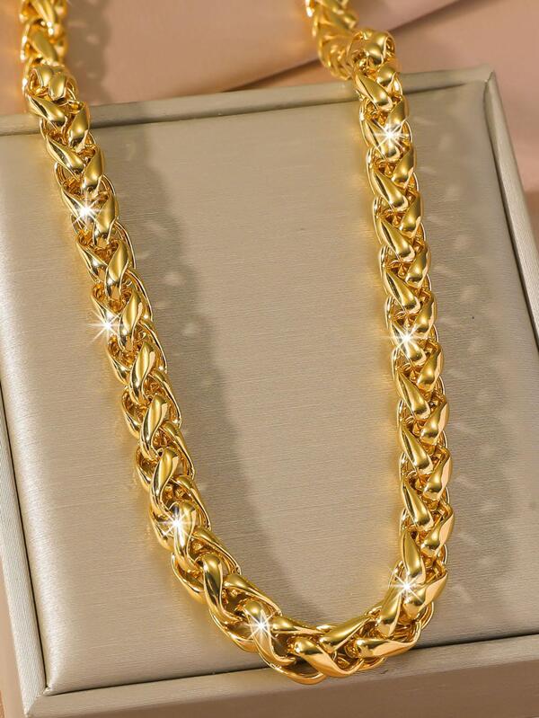 1pc 24K Gold Plated Copper 7mm Chain Necklace For Men, Everyday Wear