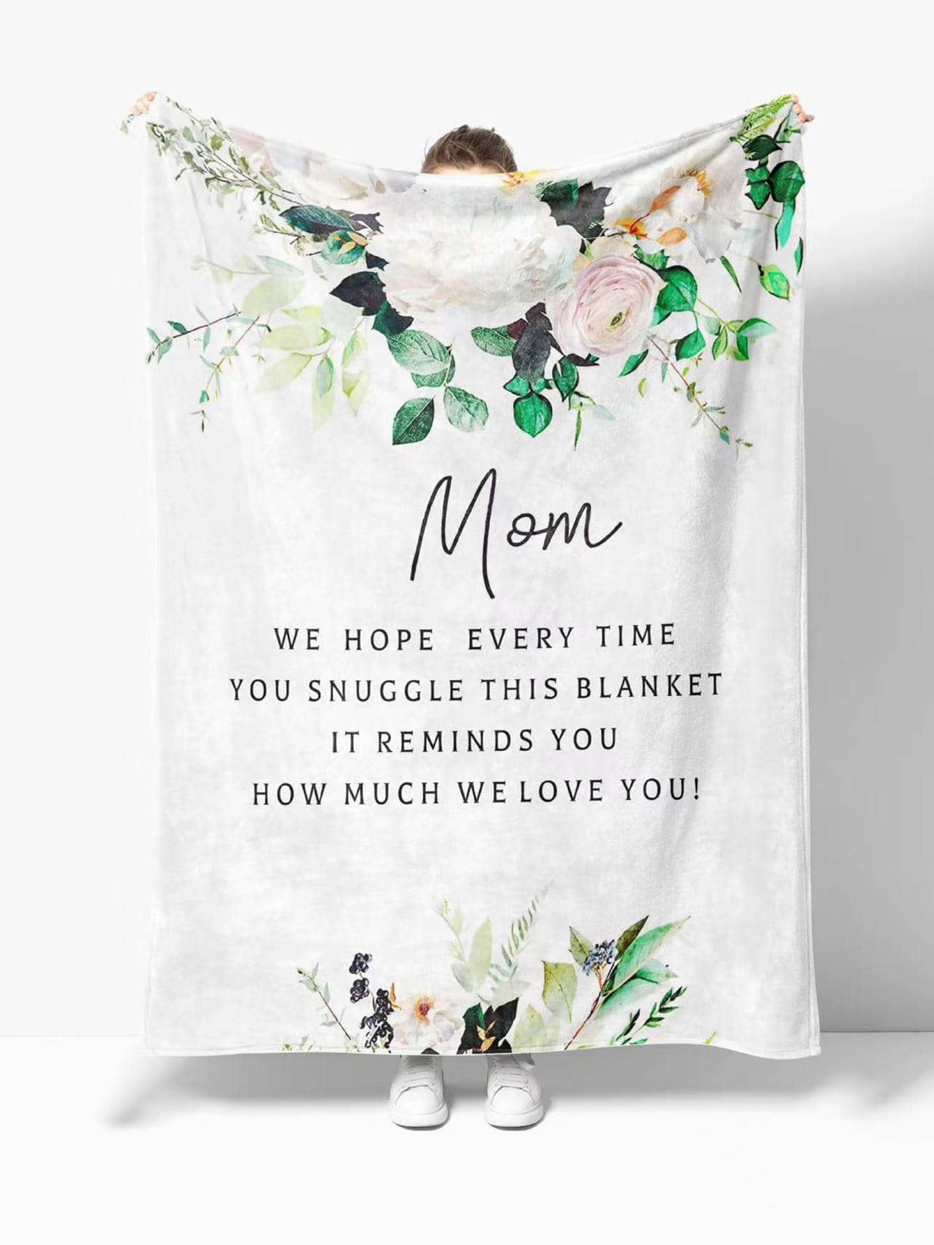 1入組花和標語圖案現代絨布柔軟的和濃烈香調毯子適用於母親節 - 米色 - 查看 1