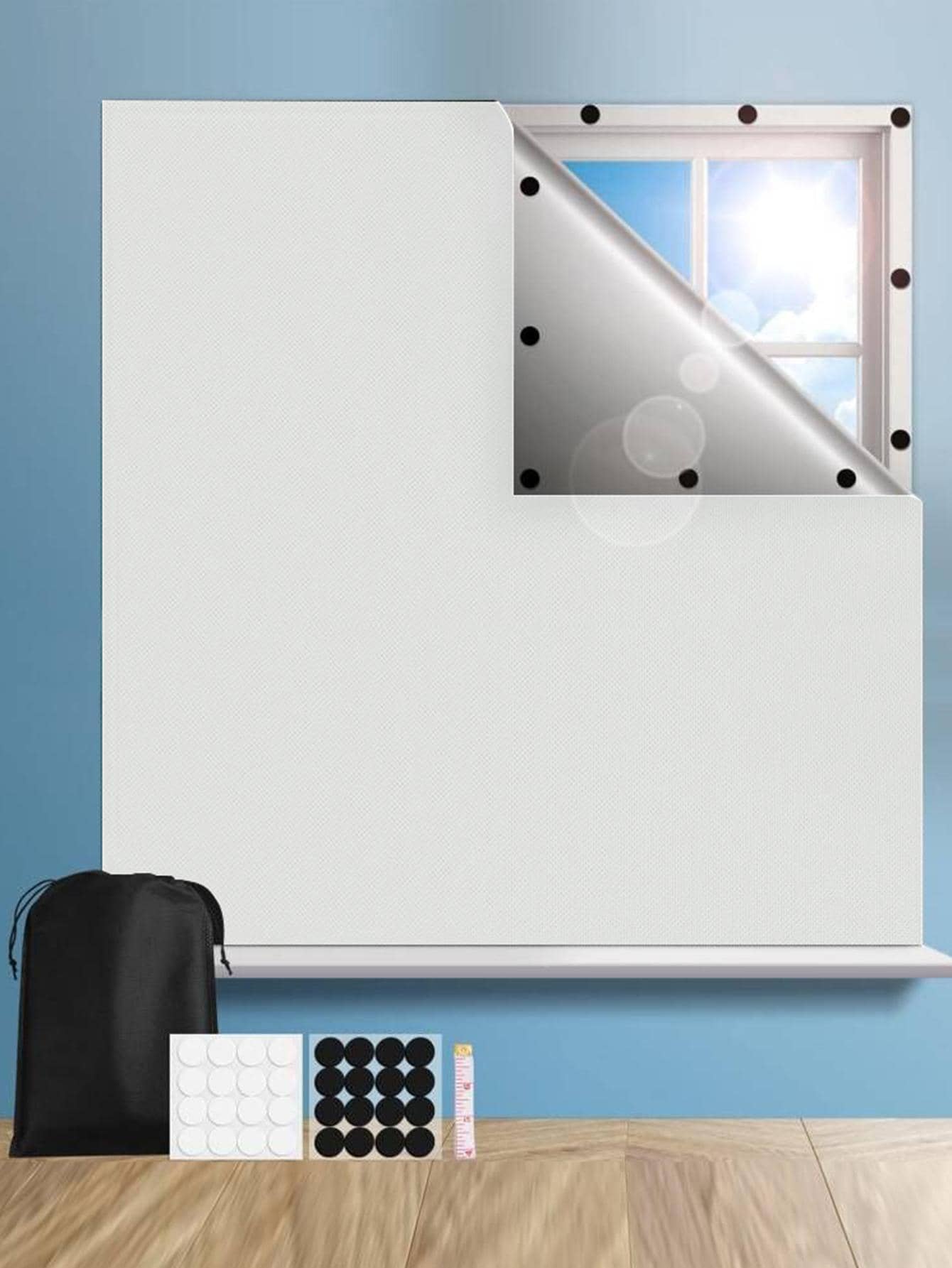 1入組便攜式滌綸遮光窗簾簡約素色可自由裁剪可重複使用家用窗簾 - 白色 - 查看 1