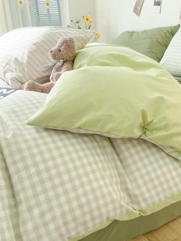 1pc Gingham Pattern Duvet Cover Without Filler, Modern Fabric Bedding