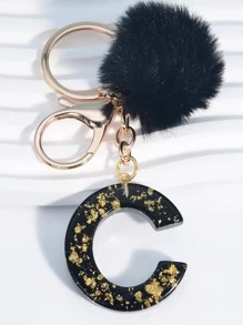 小絨球和字母墜飾鑰匙圈 - 彩色 - 查看 1