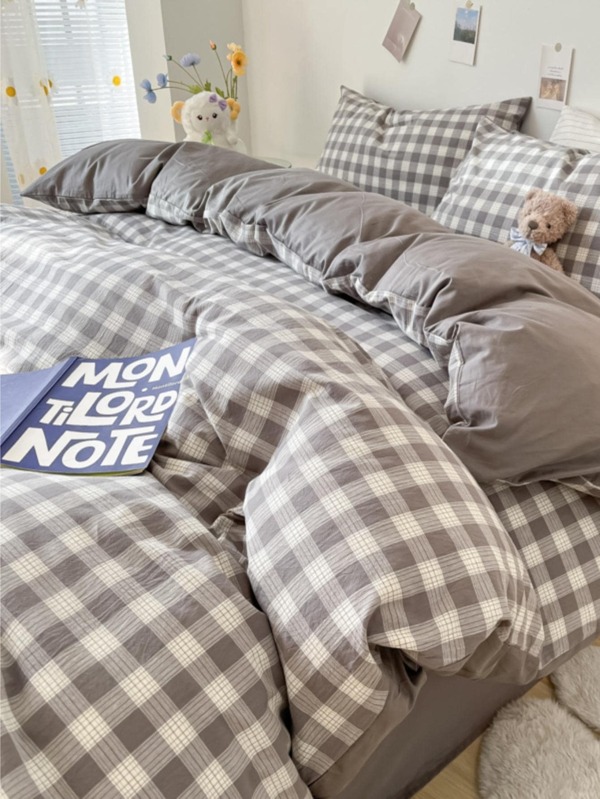 1pc Plaid Pattern Duvet Cover Without Filler, Modern Fabric Bedding