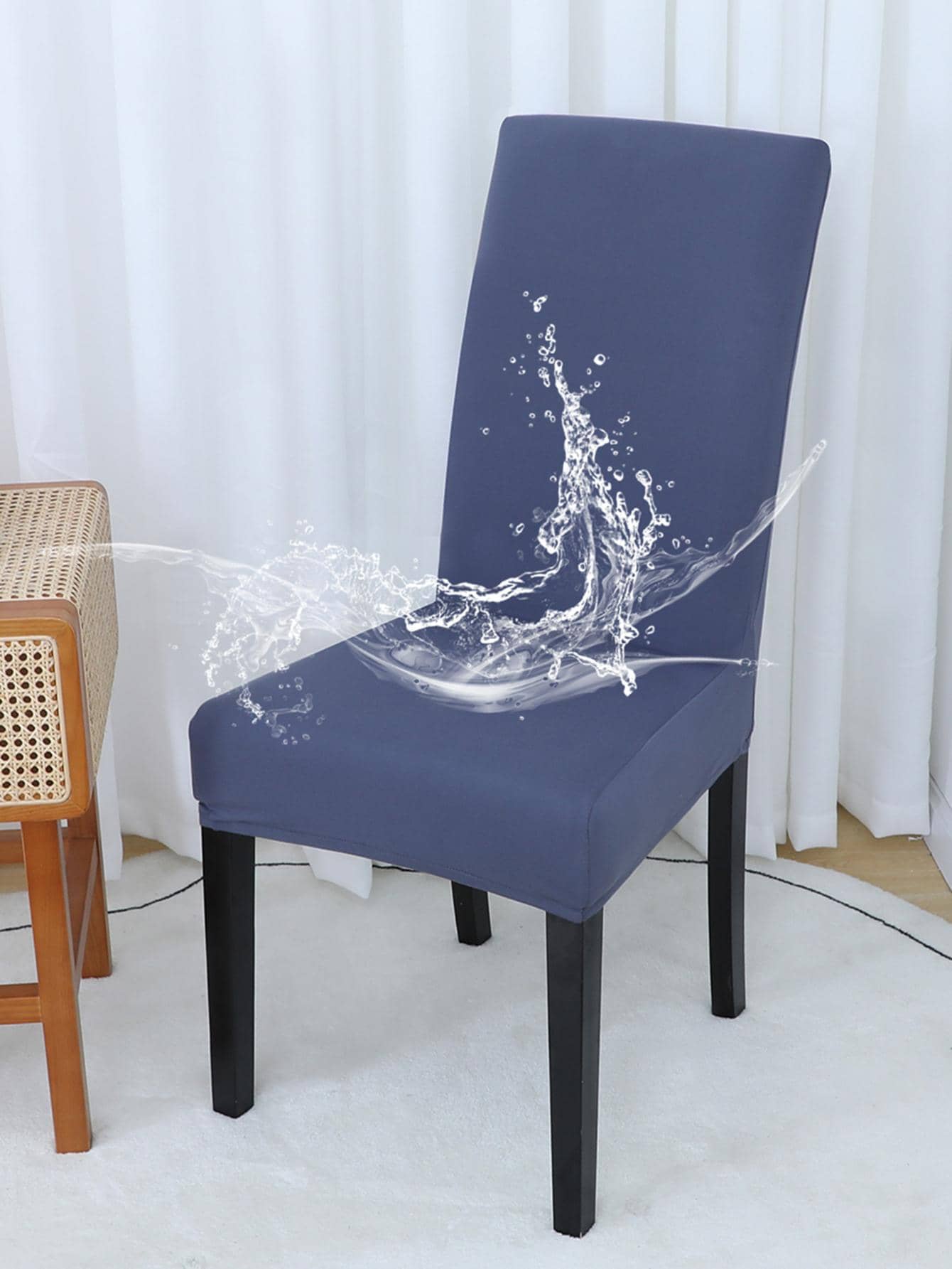 1 Đồng Màu Co Giãn Bọc Ghế Tối Giản Polyester Chống Thấm Nước Ghế Phòng Ăn Bọc Cho Gia Đình - Màu xanh hải quân - Xem 1