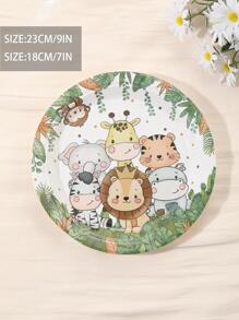 Set de 10 platos de papel desechables, platos desechables con estampado de animales de dibujos animados lindos para fiestas - Multicolor - Ver 3