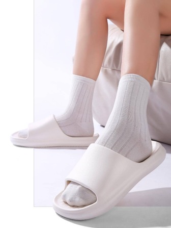 Cool White Slippers For Women, Minimalist Single Band EVA Slides
