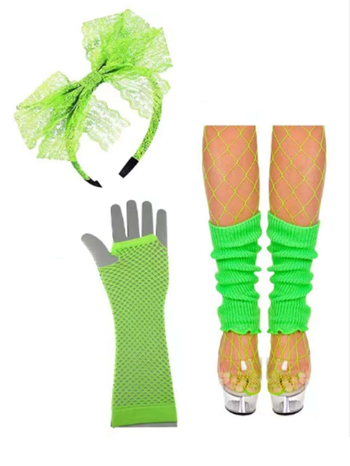 蝴蝶結裝飾髮箍和手套和腿部保暖套 - 綠色 - 查看 1