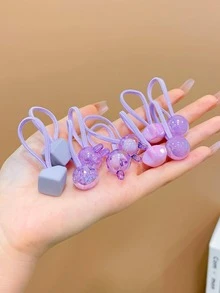 10 cái Dây buộc tóc trang trí ngôi sao & quả bóng cho bé gái để trang trí tóc - Màu tím - Xem 4