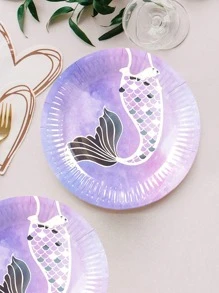 Gói 10 Đĩa Dùng Một Lần Nàng Tiên Cá, Đĩa Giấy Tròn Màu Hoa Cà, Tiệc Sinh Nhật - Màu tím hoa cà - Xem 2