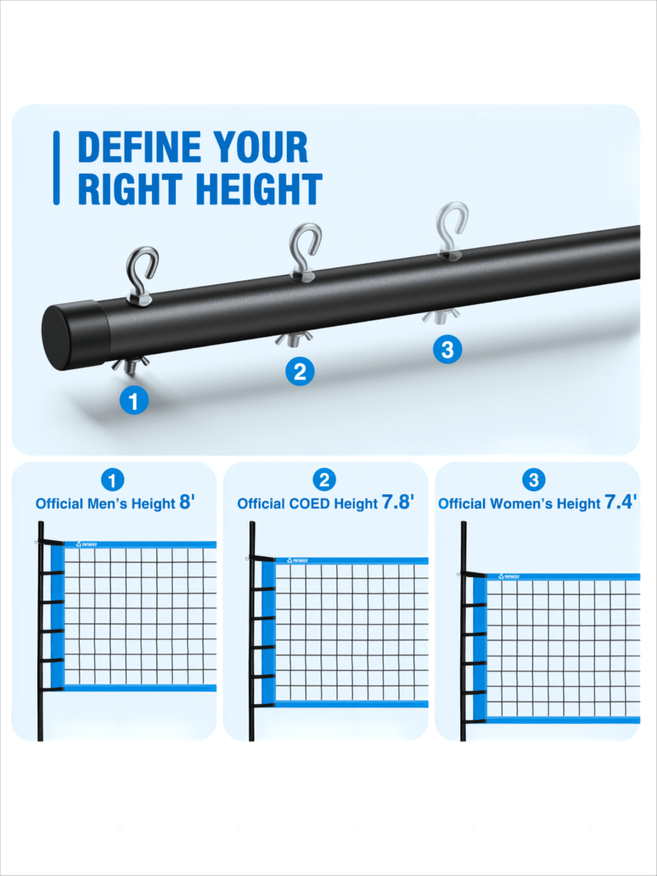 Patiassy 32FT Outdoor Portable Volleyball Net Set System Quick & Easy Setup Adjustable Height