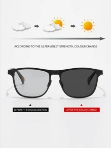 Retro Square Metallic Day And Night Dual-Use Polarized Photochromic Sunglasses, Classic Fashion Accessory For Outdoor Sports, Riding, Traveling, Beach, Vacation, Driving, Fishing, UV Protection Glasses Casual Sunglasses Sun Glasses Beach Accessories Sun Glasses Sunglasses Shades For Summer Beach Vacation,Outdoor,Travel - Black - View 2