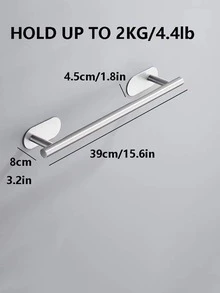 1pc Stainless Steel Towel Bar, Modern Solid Color Punch-free Storage Rack For Home And Bathroom - Silver - View 4