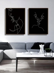 2入組人像圖案無框畫,現代化學纖維無框畫裝飾 - 黑與白 - 查看 3