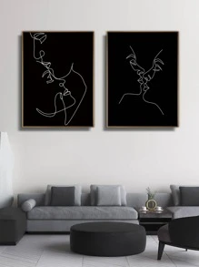 2入組人像圖案無框畫,現代化學纖維無框畫裝飾 - 黑與白 - 查看 2