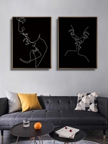 2入組人像圖案無框畫,現代化學纖維無框畫裝飾 - 黑與白 - 查看 1