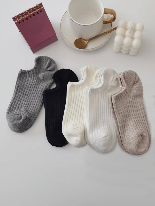5pairs Solid Invisible Socks