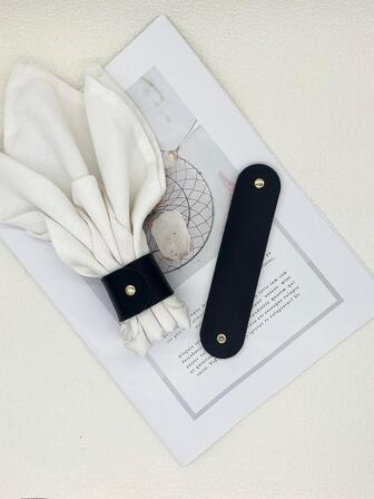 1入組PU餐巾環簡約素色黑色餐巾環架餐桌