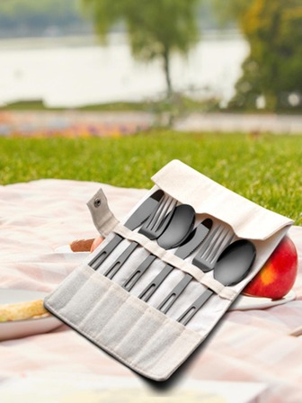 6入組戶外露營不銹鋼戶外餐具套裝