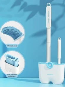 1 pieza Cepillo de baño de plástico , minimalista con mango largo cerca de las heces limpieza para cuarto de baño - Gris - Ver 3