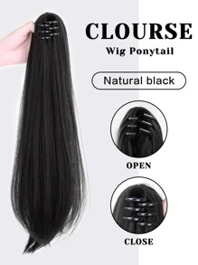 7JHH WIGS Black Ponytail Extension For Women 20'' Medium Length Straight Claw Clip In Ponytails Natural Synthetic Hair Extension Easy To Use Fluffy &Not Tangled - Black - View 4