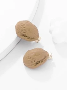 2入組女士模擬核桃裝飾時尚鴨嘴夾適用於頭髮裝飾用品 - 棕色 - 查看 2