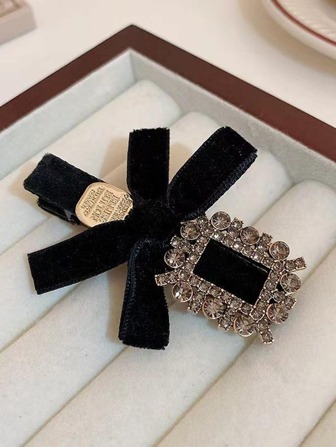 1入組女性蝴蝶結和水鑽裝飾時尚髮夾適用於日常