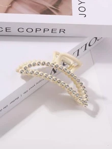 Mujer 1 pieza Garra de pelo con diseño de diamante de imitación semicircular diseño de moda para diariamente - Albaricoque - Ver 1