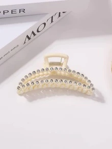 Mujer 1 pieza Garra de pelo con diseño de diamante de imitación semicircular diseño de moda para diariamente - Albaricoque - Ver 2