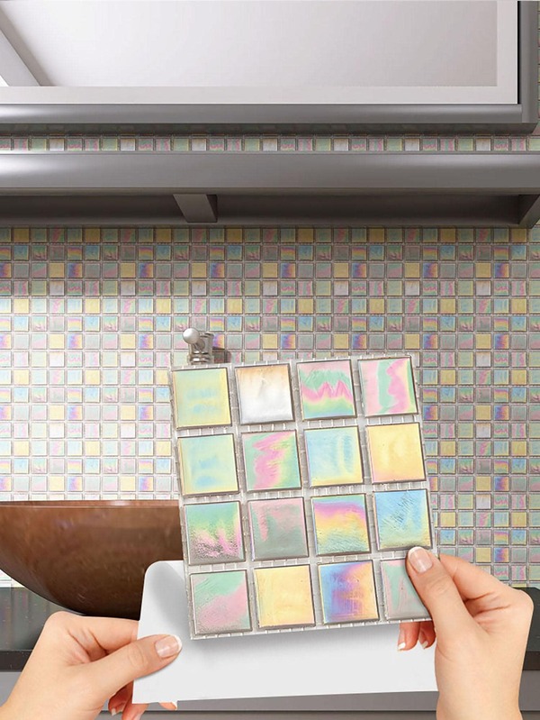 10pcs/set PVC Wall Tile Sticker, Modernist Square Peel And Stick Backsplash Tile For Home