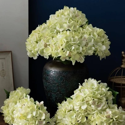 MEHELANY 1pc 18.5-Inch Realistic Silk Hydrangea Flower, Light Green Color, High-Quality Artificial Floral For DIY Wedding Bouquet, Party, Home Living Room, Kitchen, Garden, Hotel, Office, Valentine's Day, Mother's Day, Back To School Decor, Spring Home Garden Party Decor, DIY Wreath Decoration, Also A Great Gift For Her