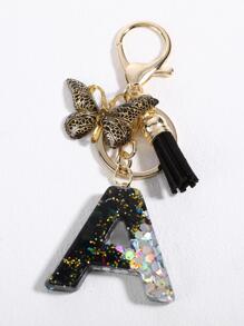 1 pieza Mujer letra y mariposa adorno de moda Llavero para clave Decoración - Multicolor - Ver 2