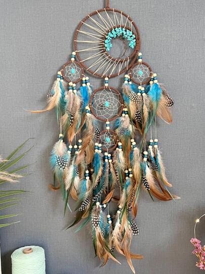 1 hängende Ornament Türkis Lebensbaum Traumfänger hängende Ornament bunte Feder Wanddekoration Anhänger, Heimdekoration, Raumdekoration, Wanddekoration