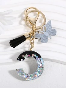 1pc Women Letter & Butterfly Decor Fashionable Keychain For Key Decoration - Multicolor - View 3