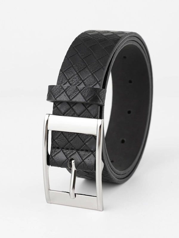 Men Geometric Embossed Square Buckle Belt Casual Summer, School