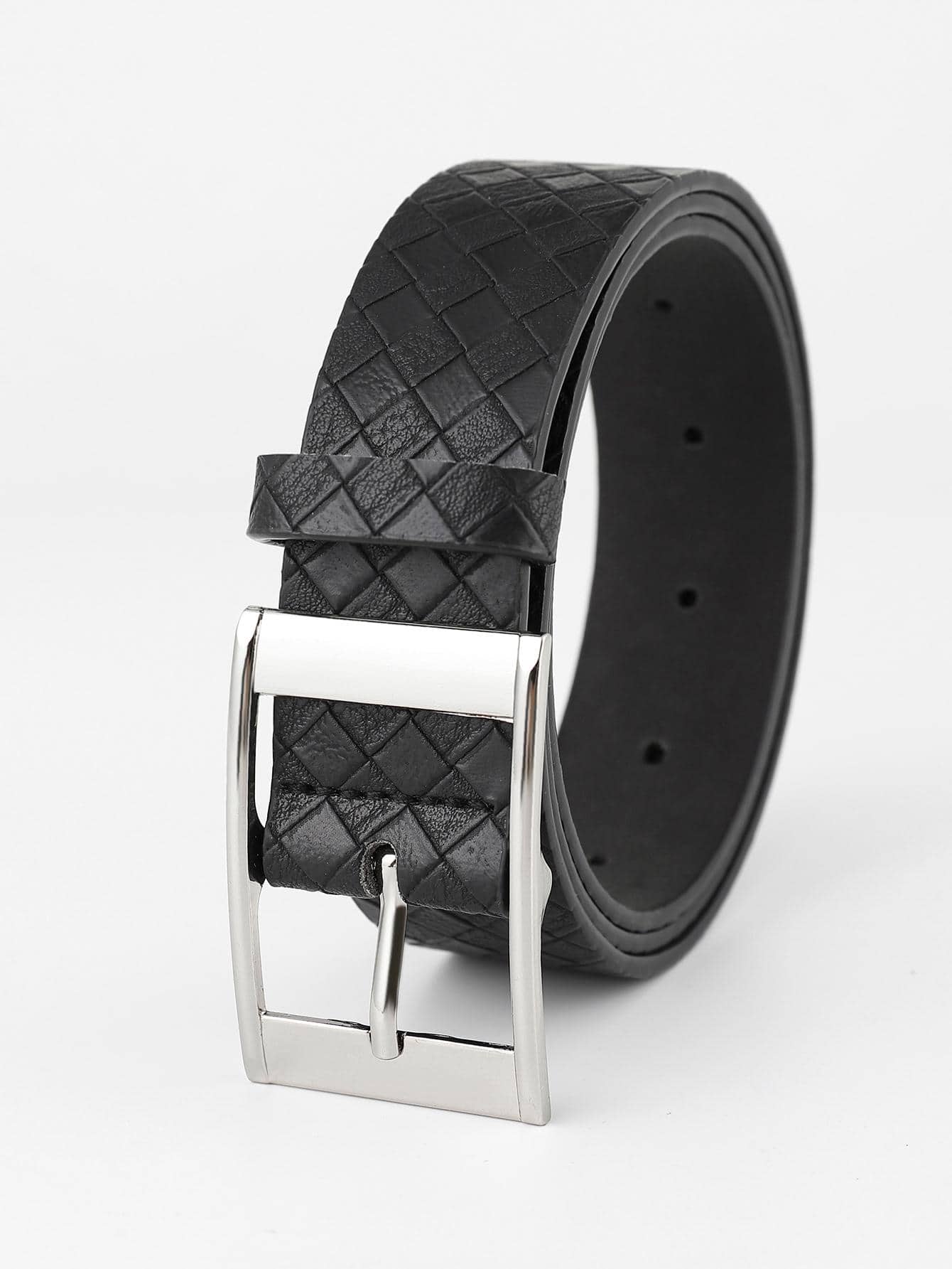 Cinturón casual de hombre con hebilla cuadrada con relieve geométrico, adecuado para uso casual, escolar, de negocios, para novio, esposo, padre, hombre, uso diario, moda, adolescente, al aire libre, vacaciones, atlético, viajes, estilo bohemio, otoño-invierno, adecuado para adolescentes, jóvenes, hombres, casual, al aire libre, atlético, vacaciones, regalos de graduación, cumpleaños - Negro - Ver 1