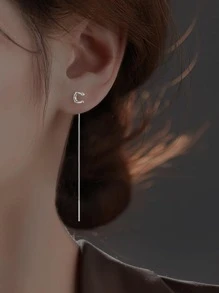 字母裝飾耳線 - 銀色 - 查看 4