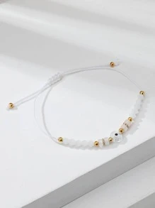 眼睛裝飾手鍊精緻邪惡之眼手鍊情侶編織流蘇手鍊首飾禮物生日禮物女士 - 白色 - 查看 1