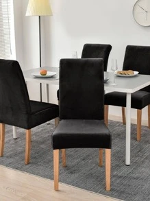 1入組素色彈力椅套黑色滌綸餐椅防塵套家用 - 黑色 - 查看 1