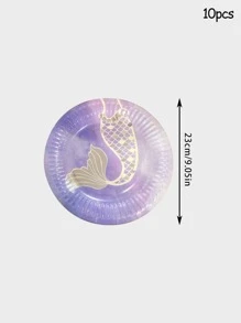 Gói 10 Đĩa Dùng Một Lần Nàng Tiên Cá, Đĩa Giấy Tròn Màu Hoa Cà, Tiệc Sinh Nhật - Màu tím hoa cà - Xem 4