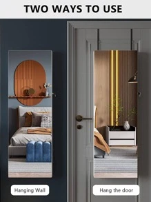 Jewelry Armoire with Mirror 4 Tier Storage Over the Door Jewelry Organizer with Mirror,Full Length Mirror Jewelry Cabinet,Jewelry Cabinet Armoire with Mirror (White,Wood color) - trắng - Xem 3