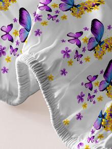 1pc Butterfly Pattern Fitted Sheet, Modern Fabric Fitted Bottom Sheet For Bedroom - Multicolor - View 6