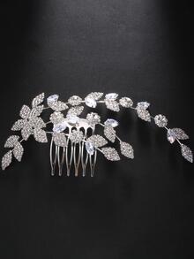 1 Nữ Đính Đá Cubic Zirconia Lá Trang Trí Quyến Rũ Tóc Cô Dâu Cho Tiệc Cưới - Bạc - Xem 2