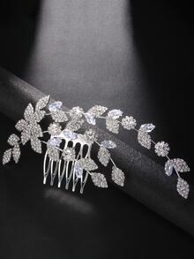 1 Nữ Đính Đá Cubic Zirconia Lá Trang Trí Quyến Rũ Tóc Cô Dâu Cho Tiệc Cưới - Bạc - Xem 4