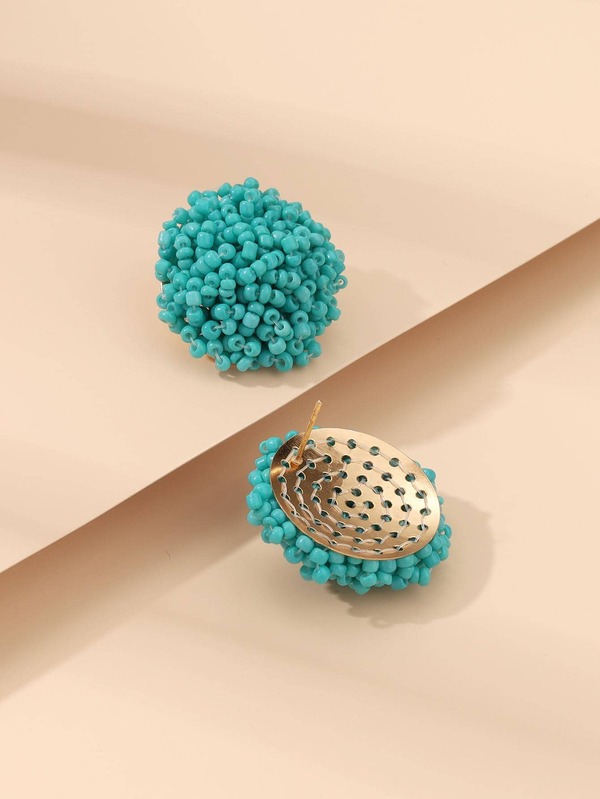 Beaded Round Stud Earrings SHEIN USA