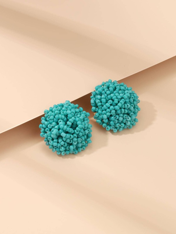 Beaded Round Stud Earrings SHEIN USA